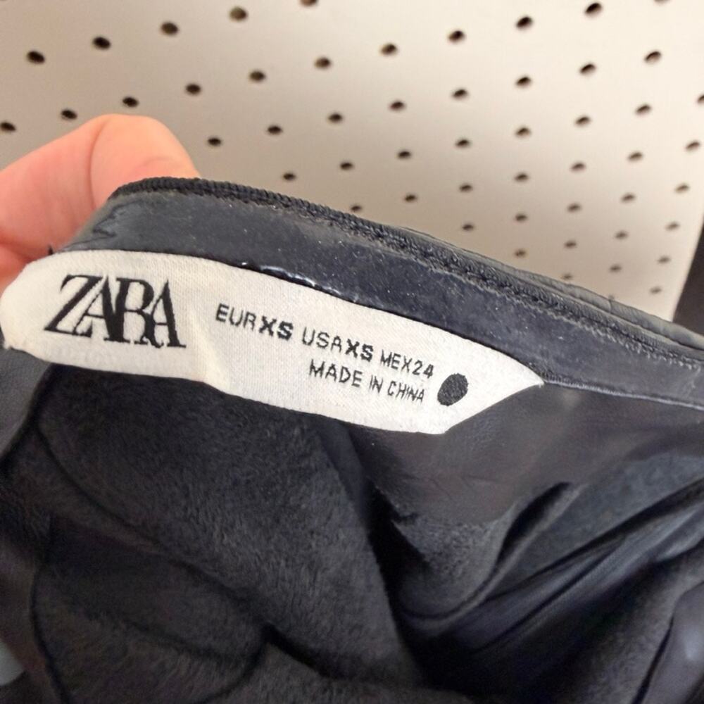 Zara Black Faux Leather Strapless Midi Dress XS - Picture 4 of 9